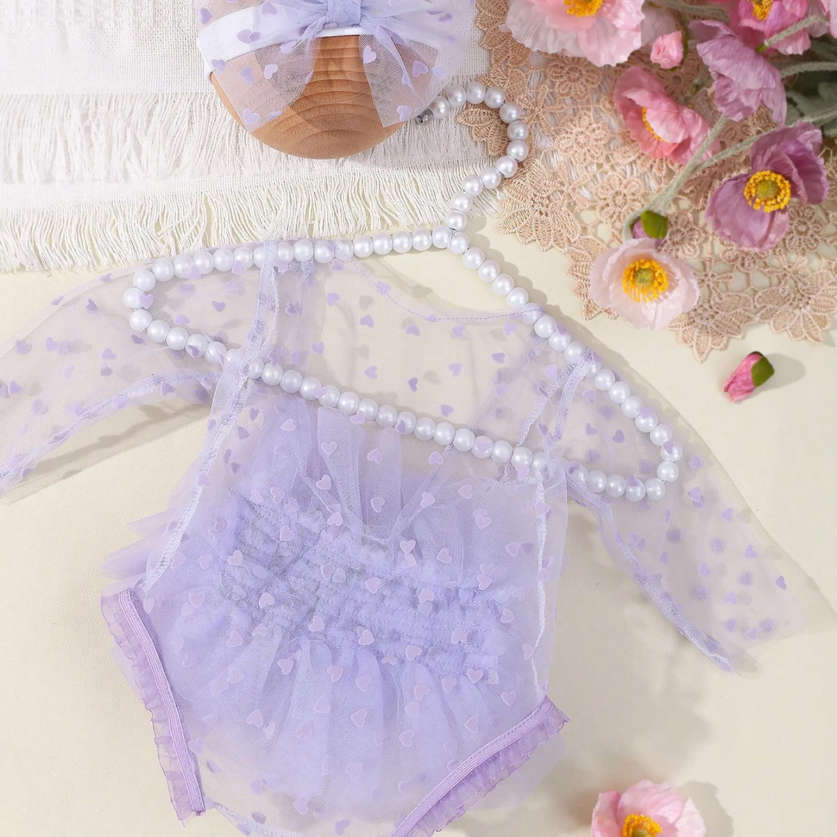 Ylsteed Pink Polka Dot Newborn Photography Romper with Bow Headband Baby Girl Photoshoot Outfits 1 Month Infant Picture Props