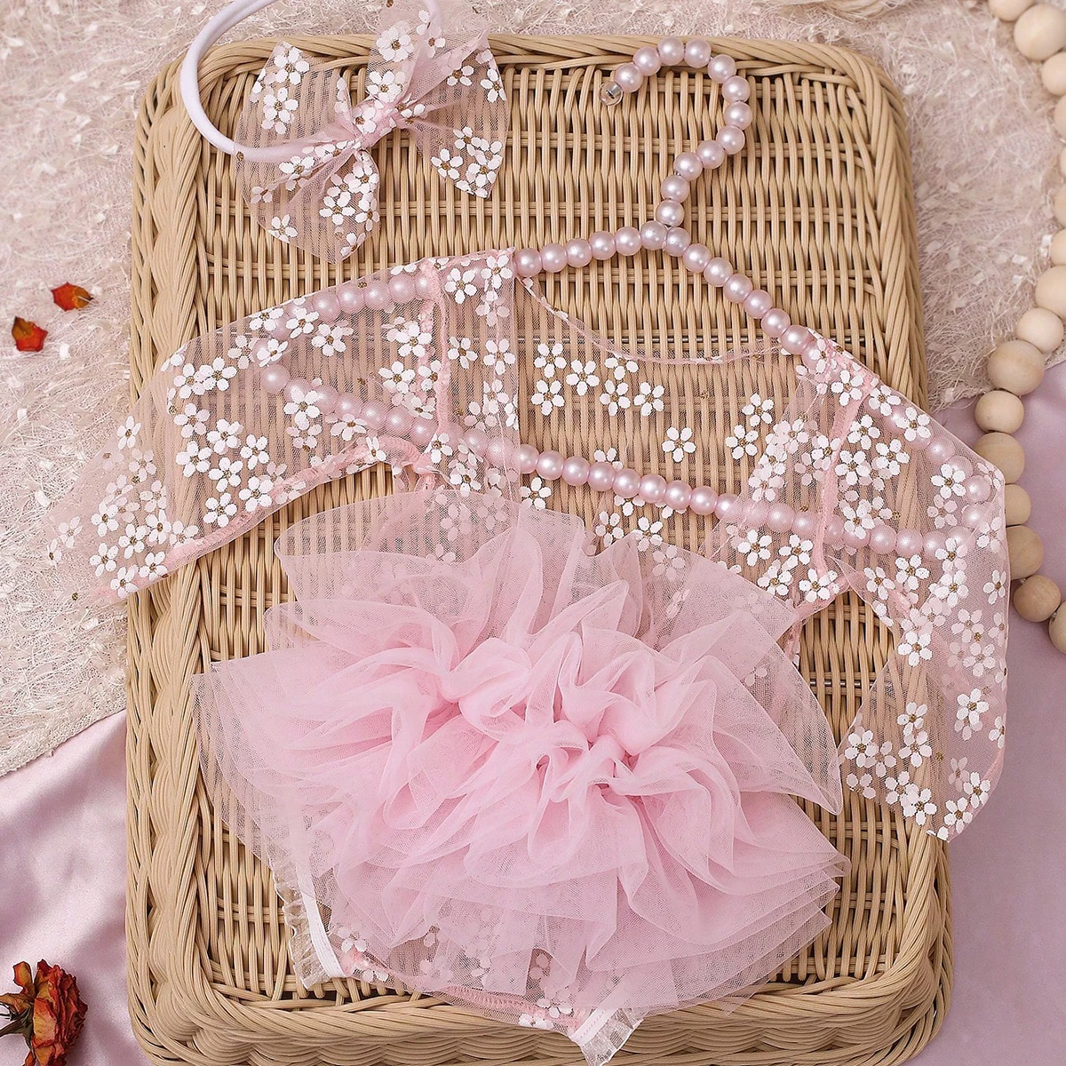 Ylsteed Pink Polka Dot Newborn Photography Romper with Bow Headband Baby Girl Photoshoot Outfits 1 Month Infant Picture Props