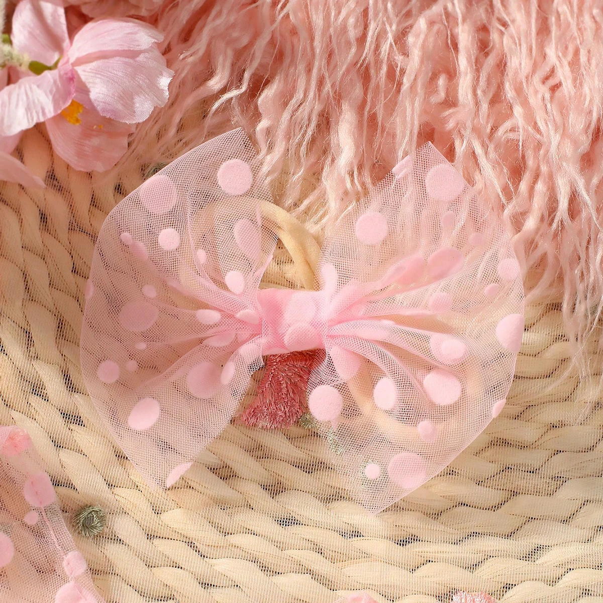 Ylsteed Pink Polka Dot Newborn Photography Romper with Bow Headband Baby Girl Photoshoot Outfits 1 Month Infant Picture Props