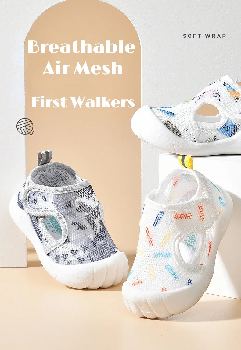 New Toddler Baby Sandals Breathable Air Mesh Cute Shoes 1-4 Years Anti-slip Soft Sole First Walkers Infant Lightweight Summer