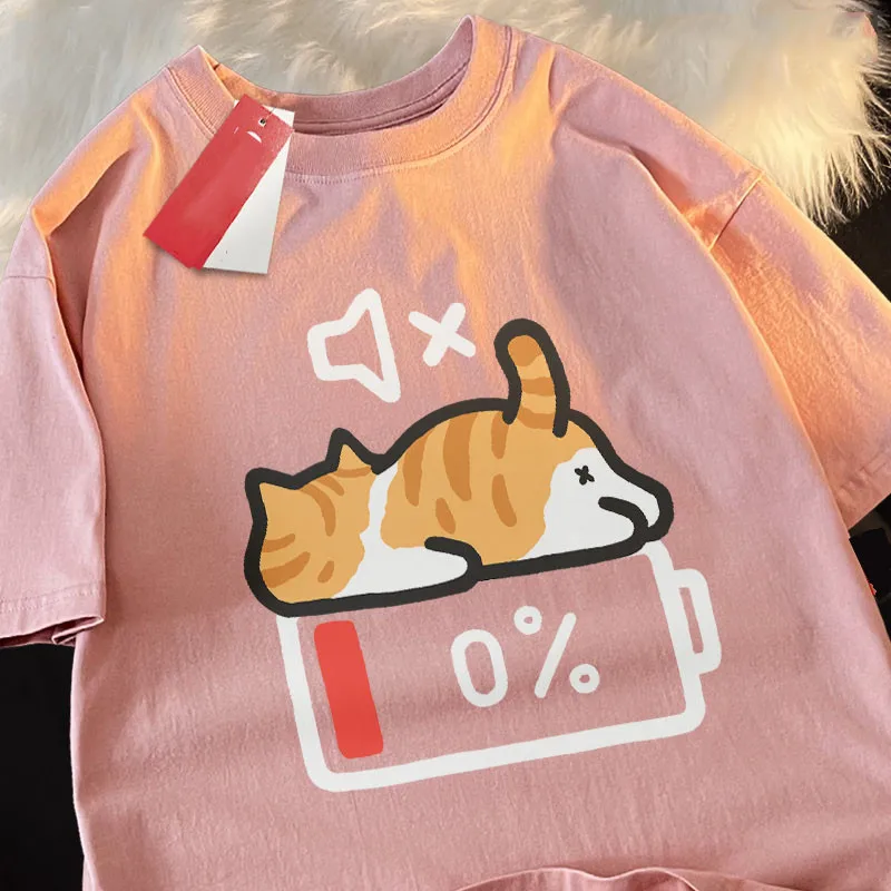 Retro Style Cat Printing Loose Short-sleeved T-shirt Pregnant Woman with Summer Round Neck Top