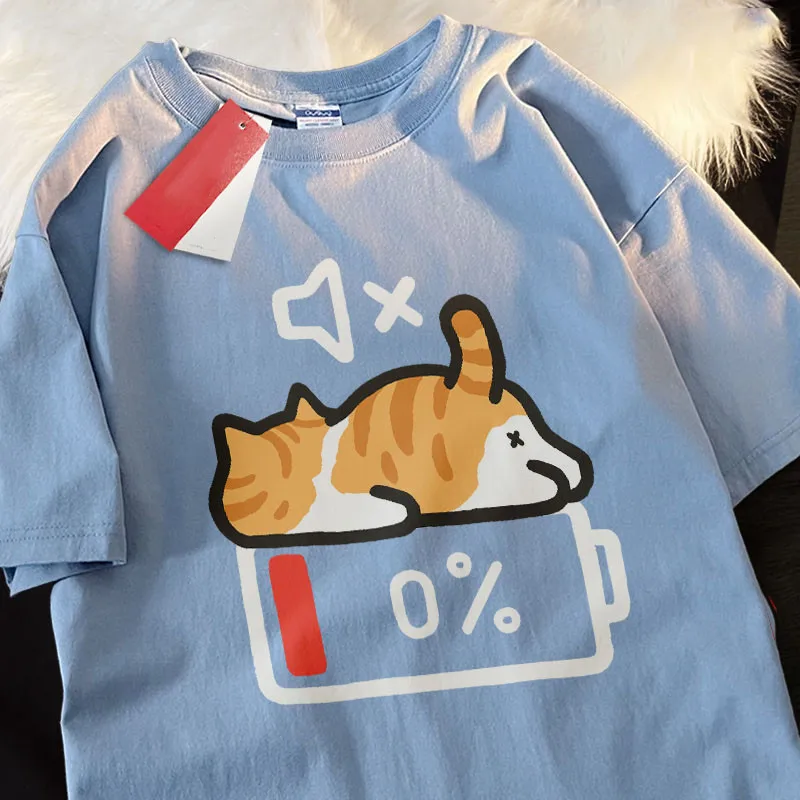 Retro Style Cat Printing Loose Short-sleeved T-shirt Pregnant Woman with Summer Round Neck Top