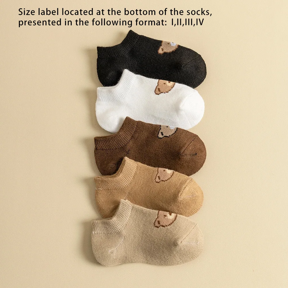 5/10 Pairs Baby Socks Toddler Low-cut Ankle Socks Cute Cartoon Bear Pattern Socks Boys and Girls Aged 0-5 All Season Collection