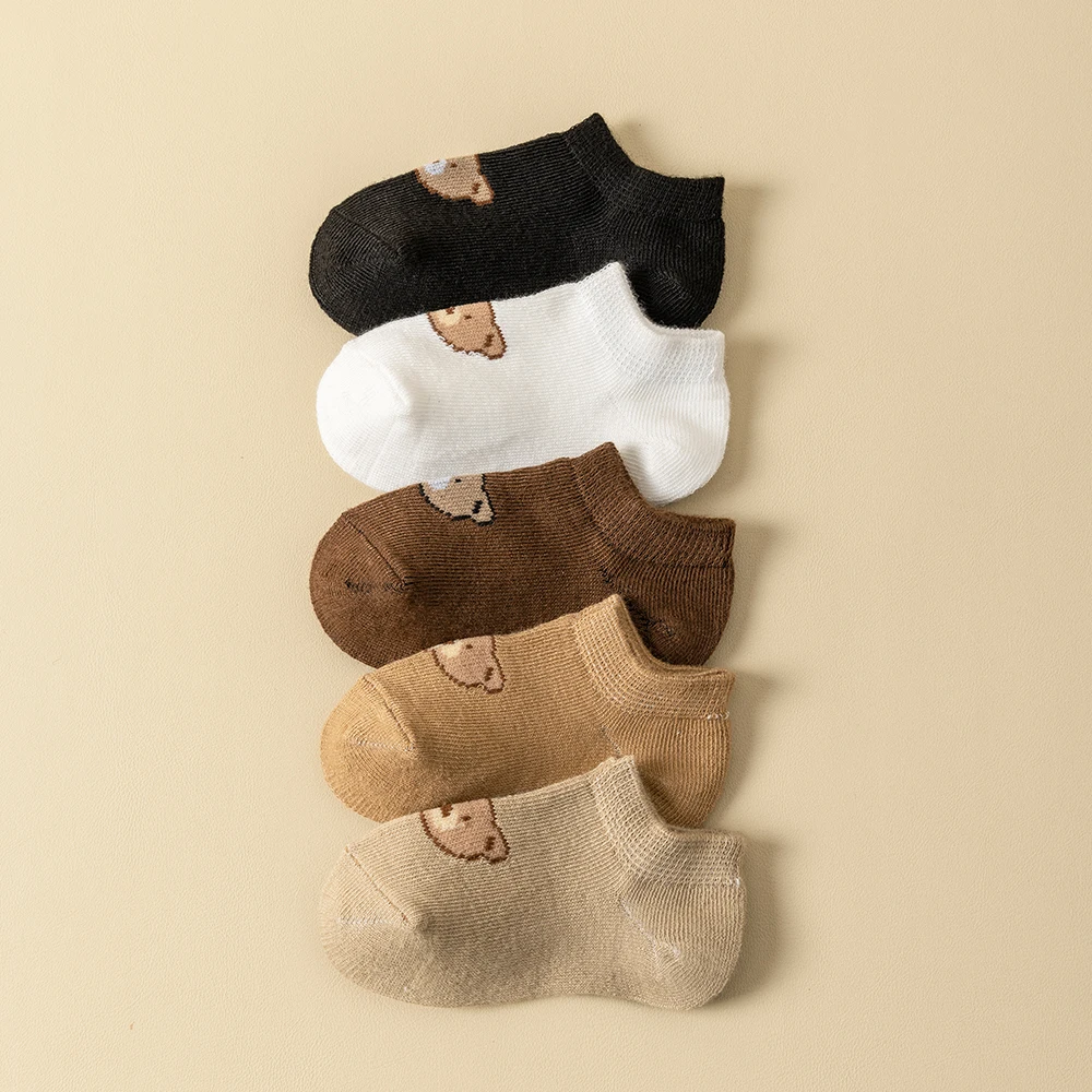 5/10 Pairs Baby Socks Toddler Low-cut Ankle Socks Cute Cartoon Bear Pattern Socks Boys and Girls Aged 0-5 All Season Collection