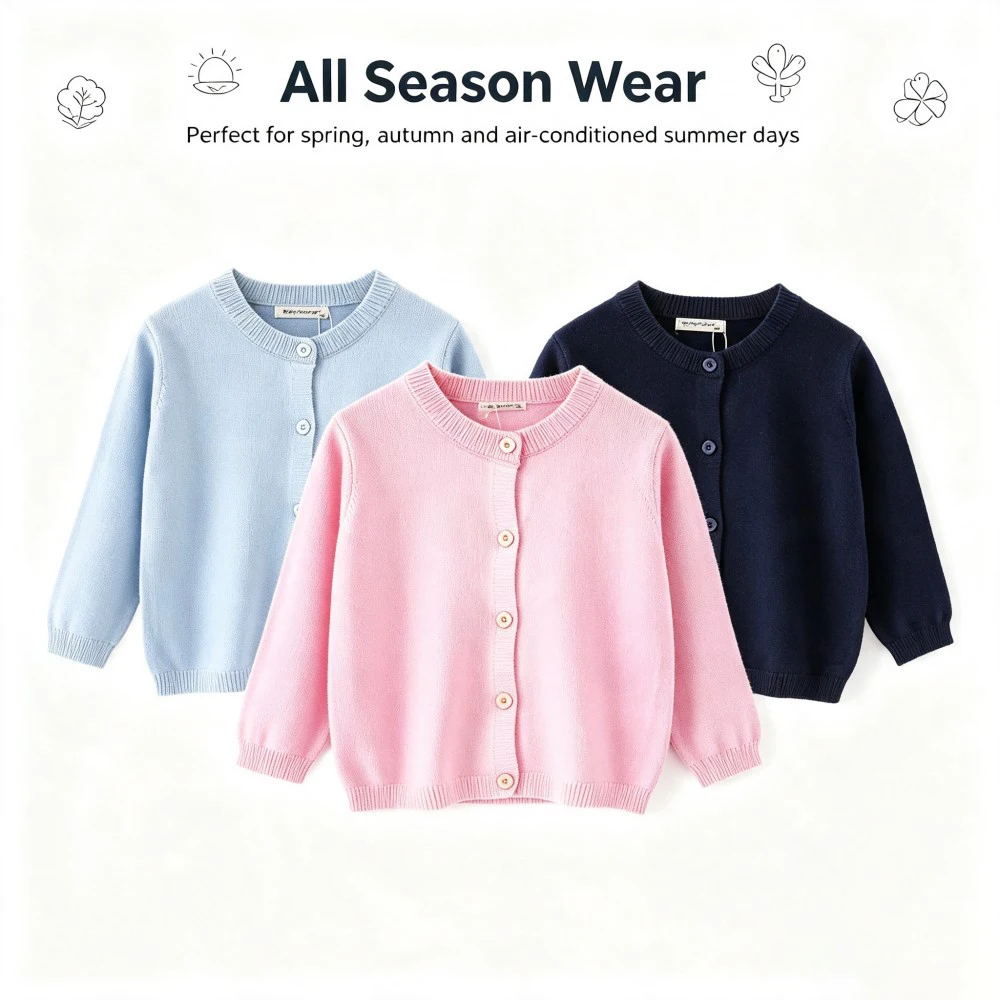 Spring Autumn Toddler Knit Cardigan Baby Soft Knitted Sweater O‑Neck Long Sleeve Kids Outerwear Casual Children Daily Wear Coat