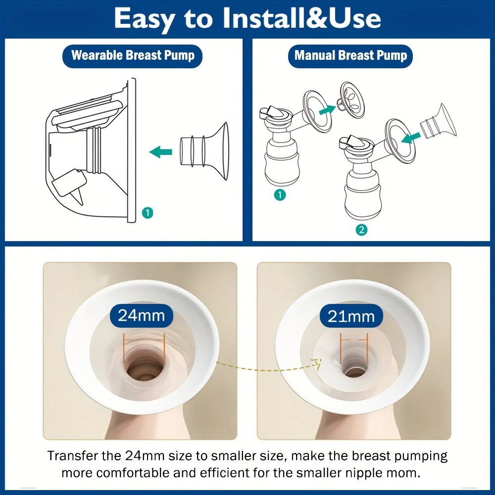 2Pcs Breast Pump Flange Inserts, Silicone 12-22mm, Shield Adapter Reduce Tunnel Size, Fit S12 pro/S9 pro/Spectra/Medela