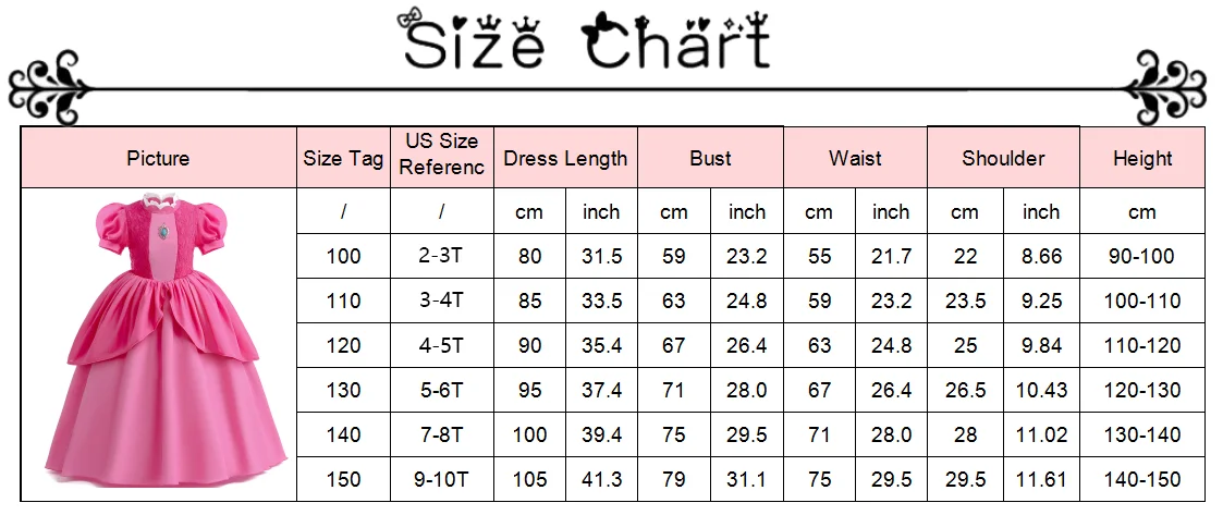 Peach Princess Costume For Girls Ball Gown Princess Dress Kids Cosplay Halloween Carnival Birthday Party Dress for 3-10 years