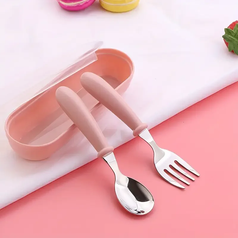 Set Of 2 Stainless Steel Children's Cutlery Spoon/fork Box Suitable For Baby Cutlery, Ideal As A Gift For Mothers And Babies