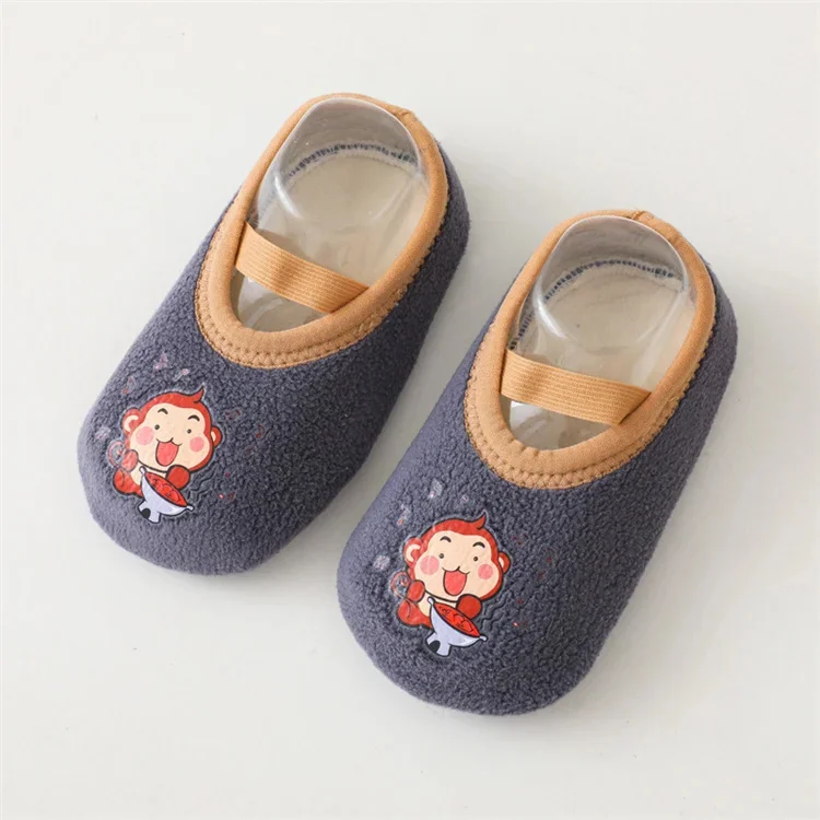 Newborn Baby Boys Girls Anti Slip Cartoon Shoes Winter Indoor Outdoor Slippers Infant Floor First Walk Shoes with Rubber Sole