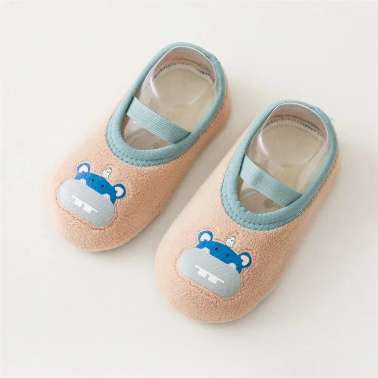 Newborn Baby Boys Girls Anti Slip Cartoon Shoes Winter Indoor Outdoor Slippers Infant Floor First Walk Shoes with Rubber Sole