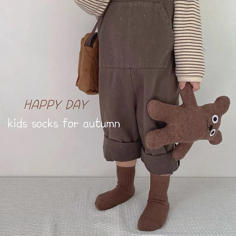 5 Pairs Pure Cotton Solid Color Fashion Children's Mid-calf Socks Comfortable Breathable Kids Footwear for Boys Daily Use