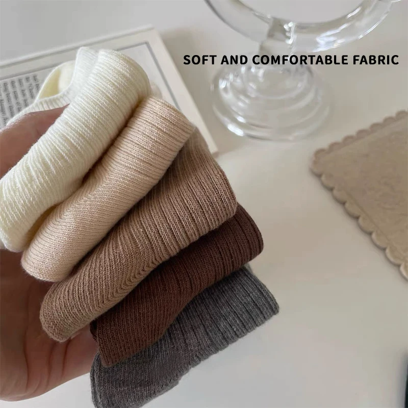 5 Pairs Pure Cotton Solid Color Fashion Children's Mid-calf Socks Comfortable Breathable Kids Footwear for Boys Daily Use