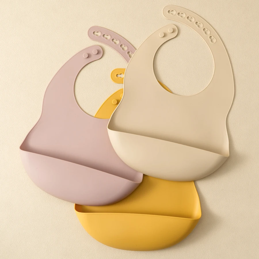 2PCS Toddler Silicone Breastplate Baby Bib Waterproof Solid Color Infant Bibs Newborn Feeding Burp Cloth Drooling Scarf