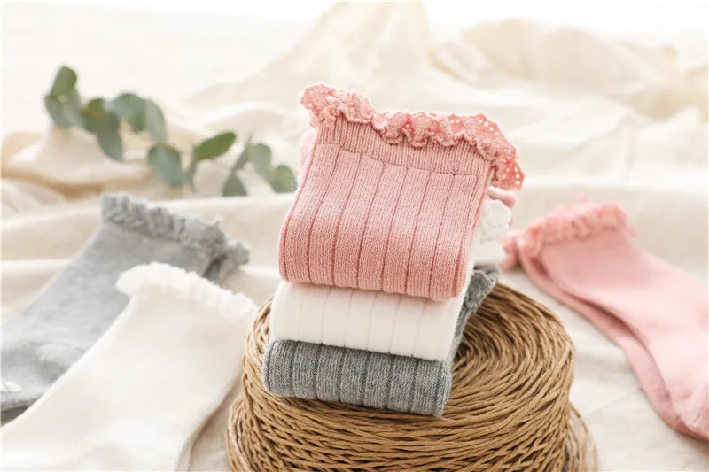 Ruffle Kids Knee High Socks Baby Girls Toddlers Long Soft Cotton Sock Lace Flower Children School Uniform Socks For 0-8Years