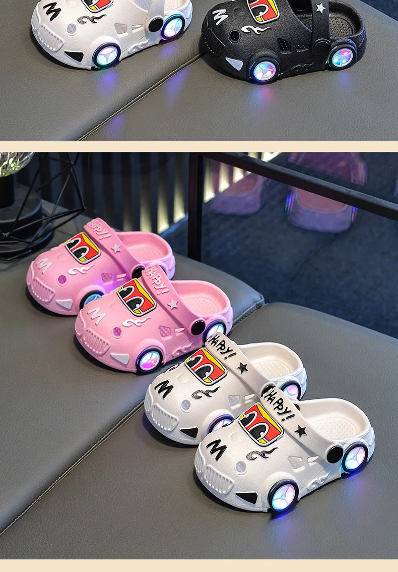 New 2026 Kids Glowing Slippers Summer Outdoor Two-Way Wear Anti-Slip Cute Small Children Sandals Boys Slip-On Home Slippers