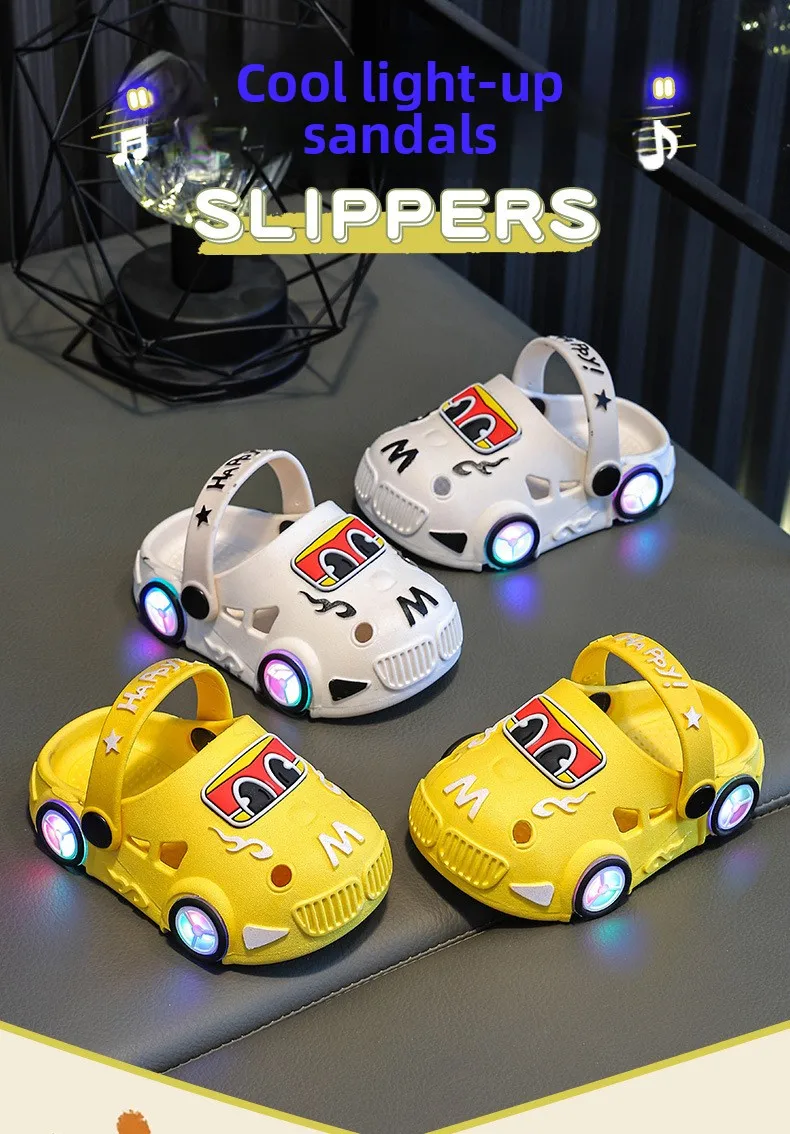 New 2026 Kids Glowing Slippers Summer Outdoor Two-Way Wear Anti-Slip Cute Small Children Sandals Boys Slip-On Home Slippers