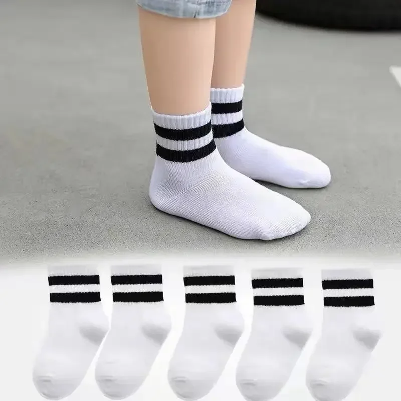 5 Pairs/ Lot Pure Colour Soft Breathable Cotton Kids School Socks Girls Boys Casual Grey Black White Sports Children's Socks