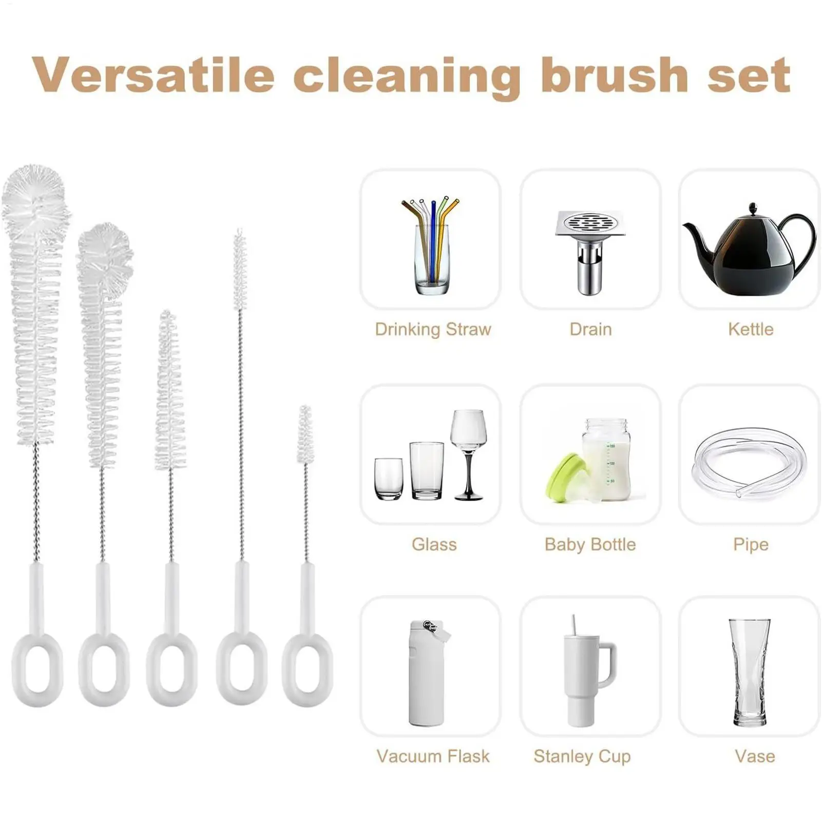 5PCS Flexible Bottle Brush Set Narrow Crevice Cleaning Brush for Baby Bottle Breast Pump Straw, Juicer Lids Nipple Scrubber
