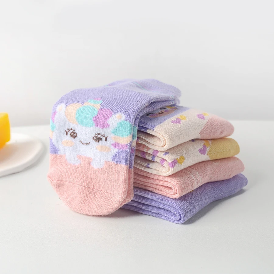 5 Pairs of Kidsren's Socks with Cartoon Cute Unicorn Patterns for Girls and Babies, Versatile Trendyy Bow Mid-Calf Socks, Suitable for Daily Casual Life