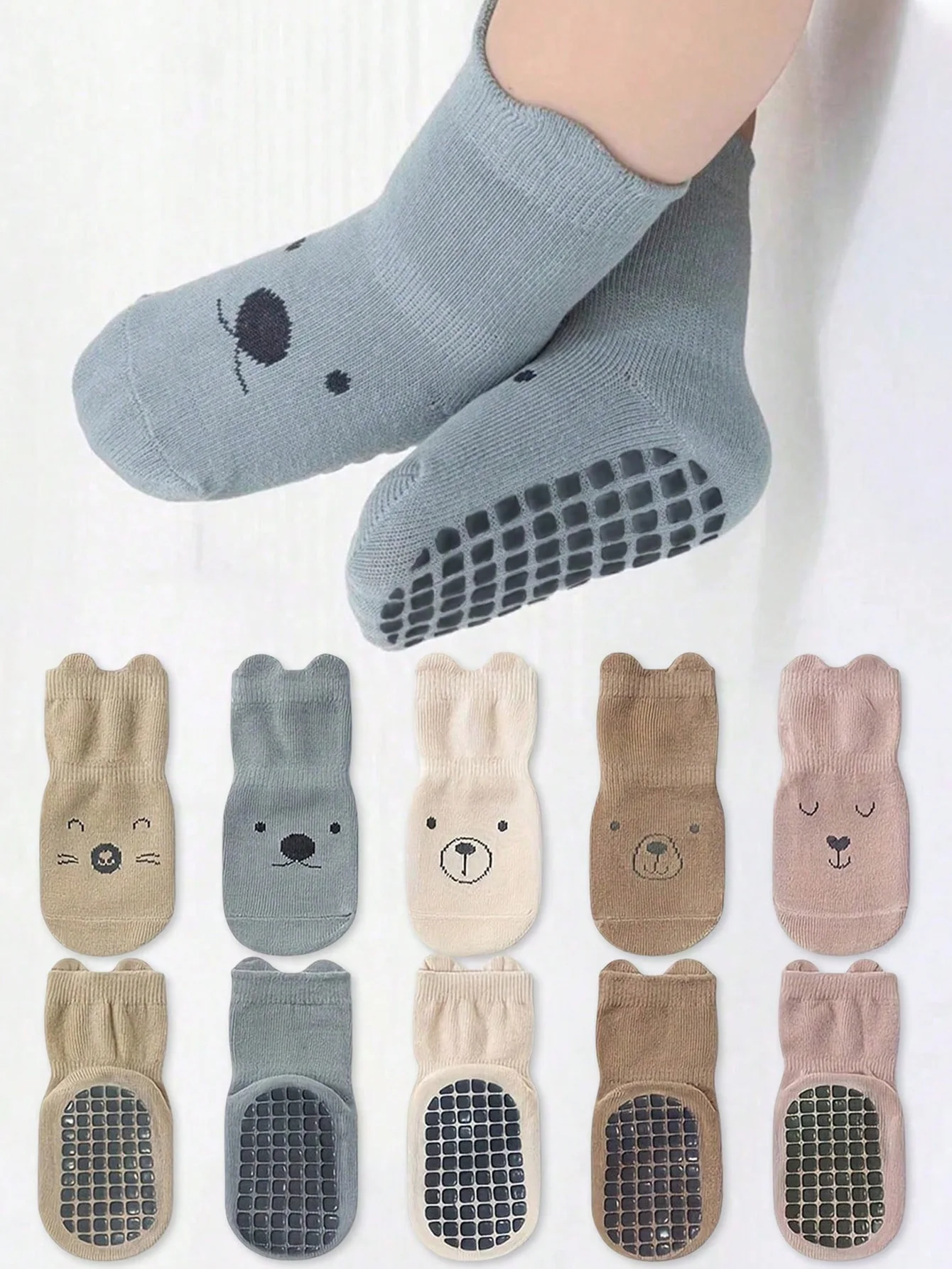 5 Pairs of Baby Floor Socks for All Seasons Kidsren's Non-Slip Baby Toddler Socks Soft Bottom Indoor Cute Boys and Girls Socks