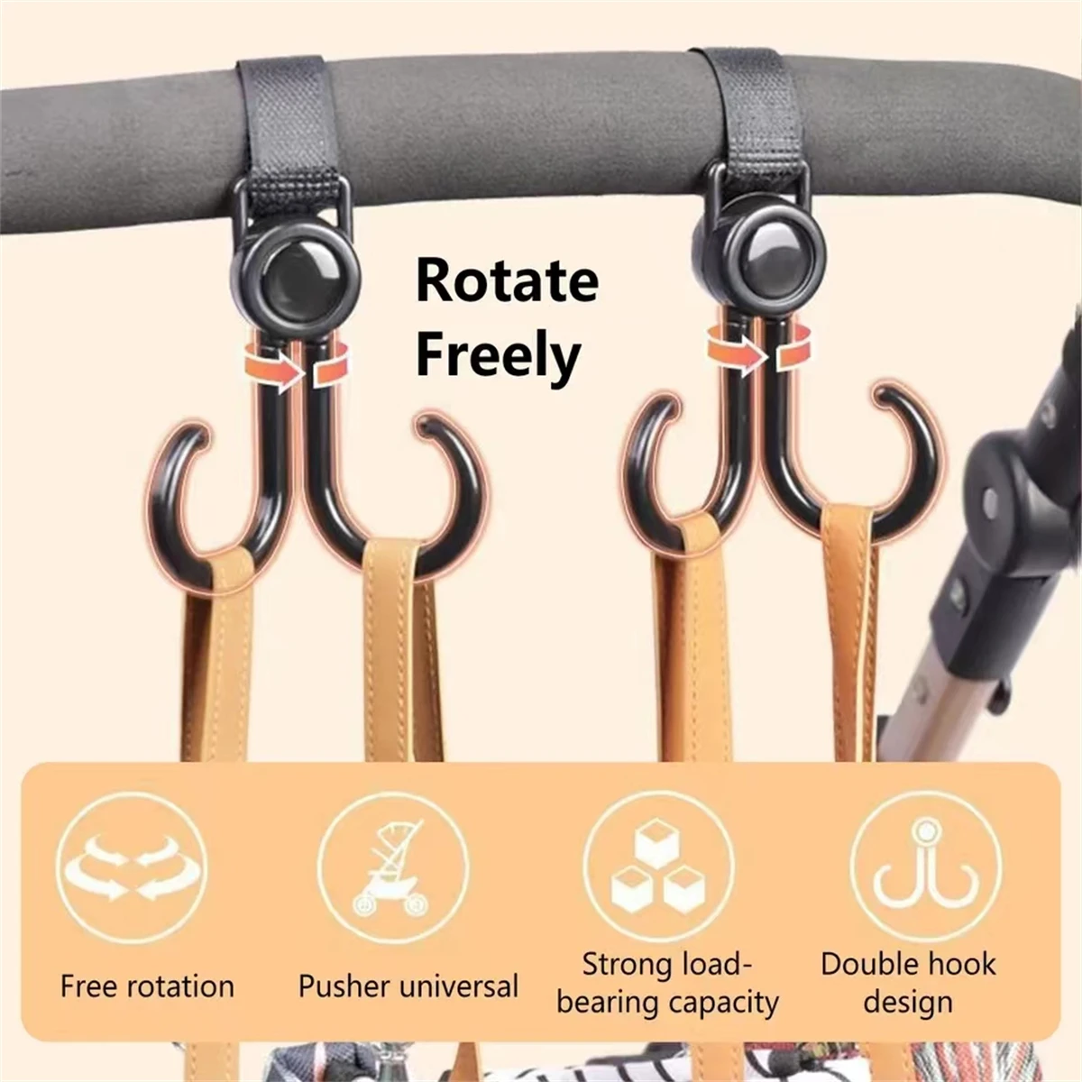 2pcs PU Leather Baby Bag Stroller Hook Pram Rotate 360 Degree Rotatable Cart Organizer Pram Hook Crochet Stroller Accessories
