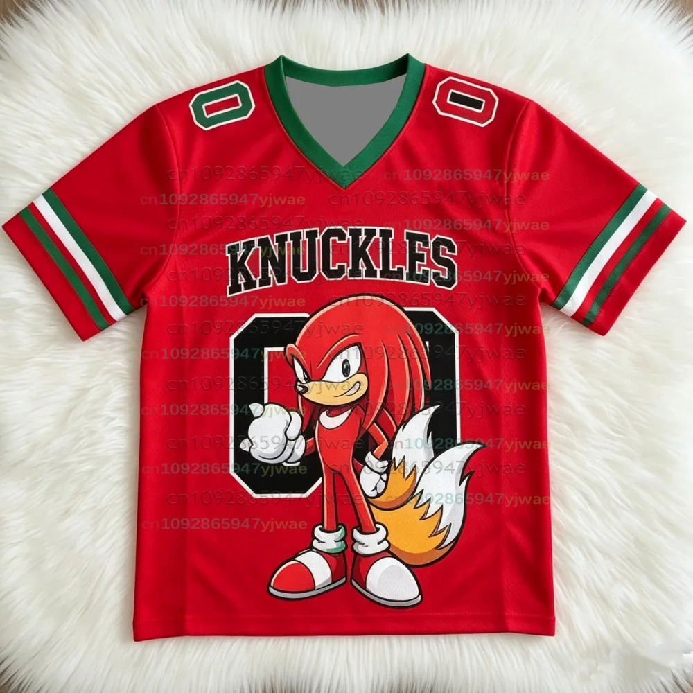 Personalized Sonic Football Jerseys For Adult/Kids Summer V-neck Sports T shirts Sonic Cosplay Clothing Kids Football T Shirts