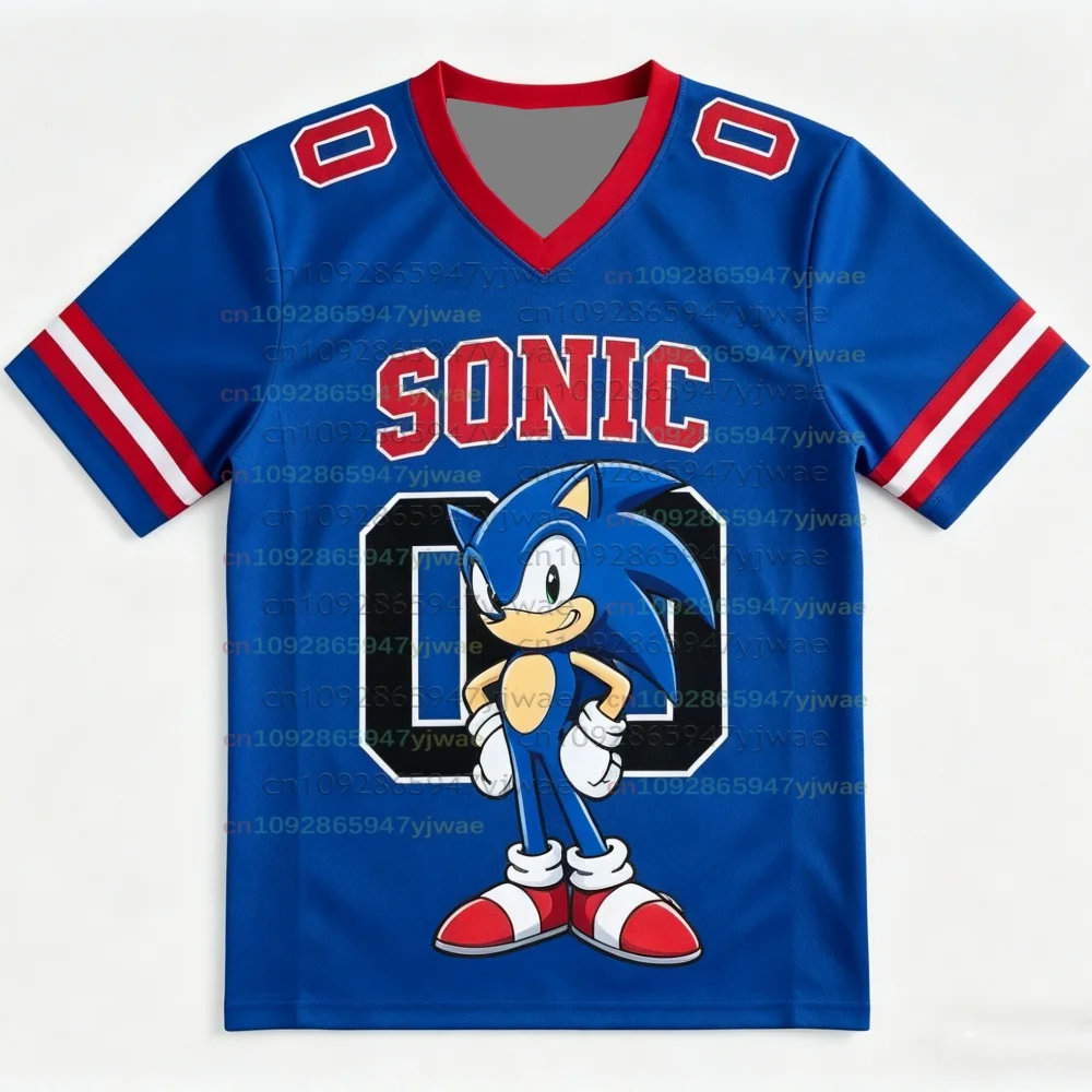 Personalized Sonic Football Jerseys For Adult/Kids Summer V-neck Sports T shirts Sonic Cosplay Clothing Kids Football T Shirts