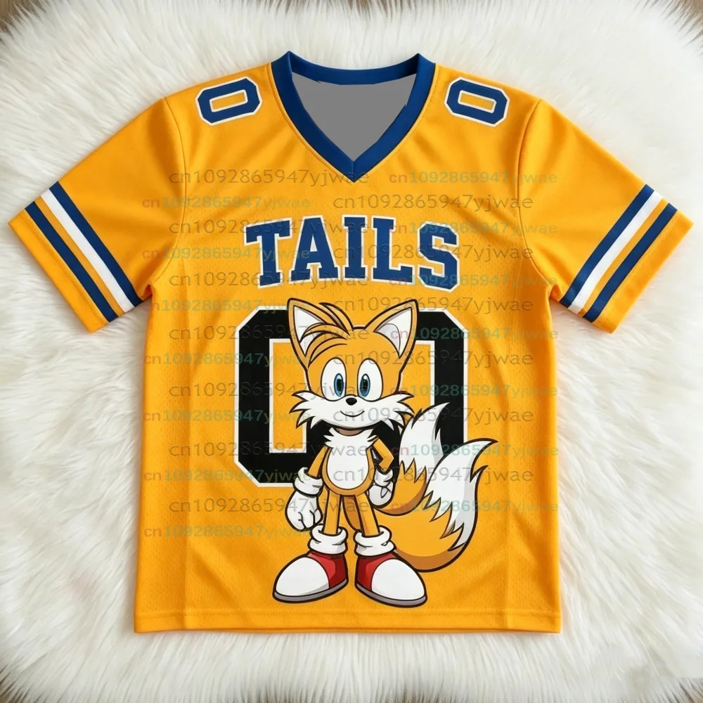 Personalized Sonic Football Jerseys For Adult/Kids Summer V-neck Sports T shirts Sonic Cosplay Clothing Kids Football T Shirts