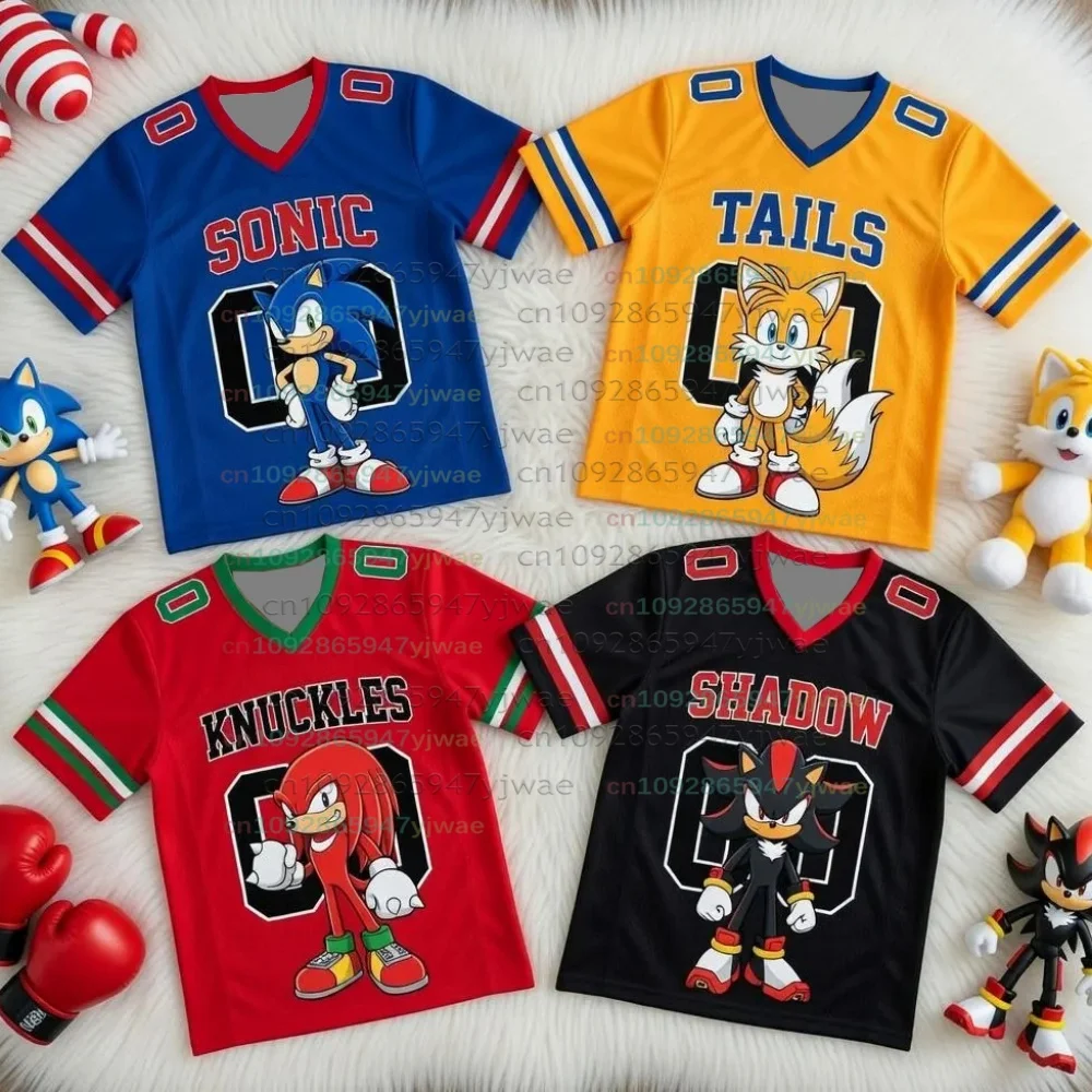 Personalized Sonic Football Jerseys For Adult/Kids Summer V-neck Sports T shirts Sonic Cosplay Clothing Kids Football T Shirts