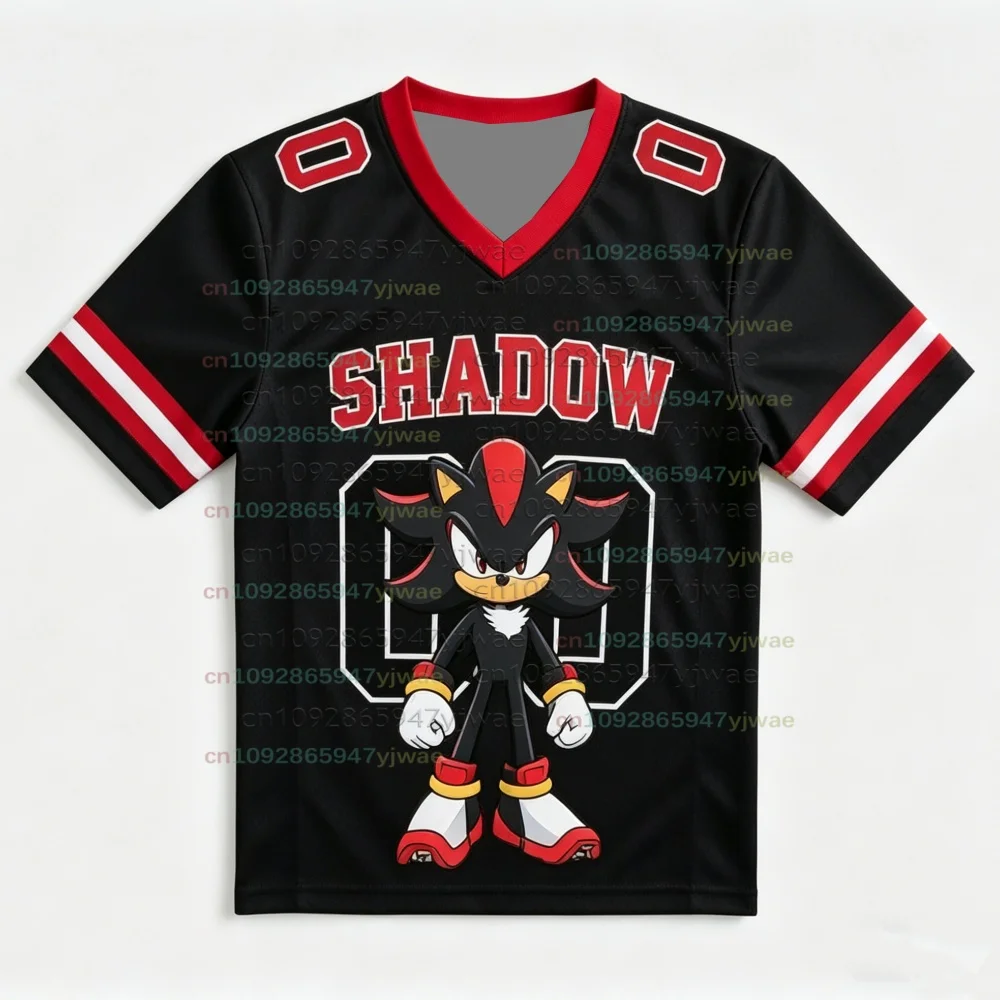 Personalized Sonic Football Jerseys For Adult/Kids Summer V-neck Sports T shirts Sonic Cosplay Clothing Kids Football T Shirts