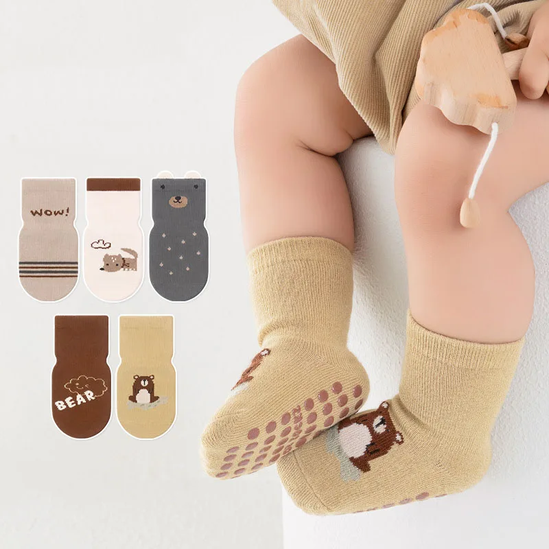 5 Pairs Kids Non-slip Socks Cotton Boys and Girls Cute Cartoon Patterned Comfy Breathable Baby Toddler Floor Socks