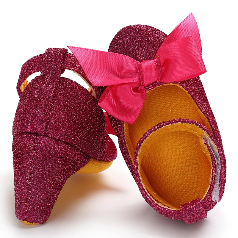 Infant Pre-Walker Shoes 0-18M Baby Girls Princess Bow Shoes Solid Color Fashion Party Walking Footwear