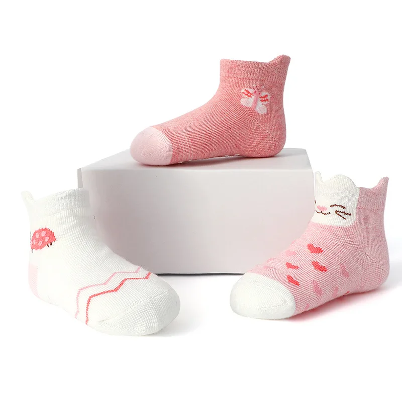 6 Pairs Girls Socks Cartoon Flower Heart Pattern Non-Slip Floor Socks for Kids Baby Toddler All-Season