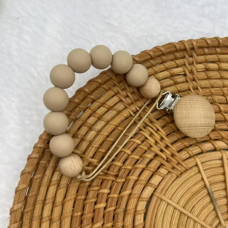 Beech Wood Chew Silicone Bead Pacifier Clips Dummy Chain Holder Newborn Soother Chains Nipple Holder Baby Teething Toys Gifts