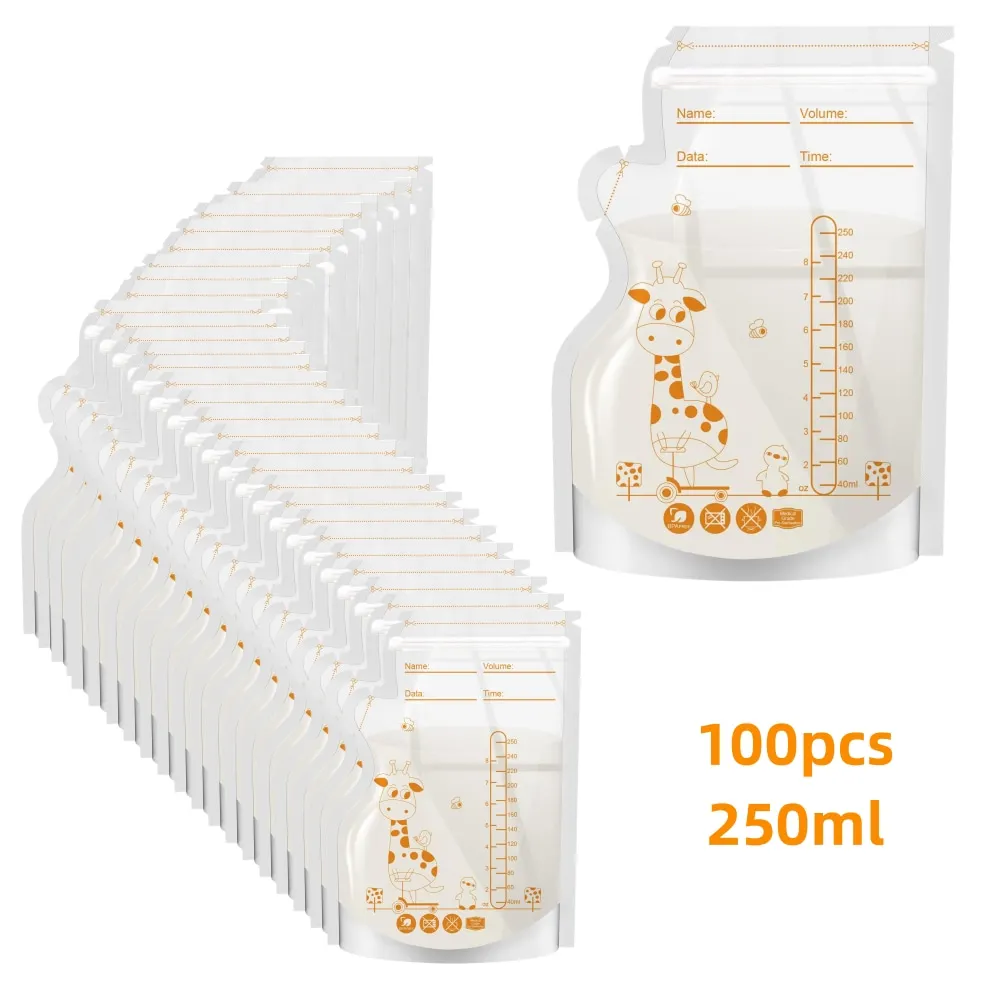 100 or 50 Pack Disposable Breastmilk Storage Bags 250ml Capacity Hospital-Grade, Self-Standing, Easy Pour Spout