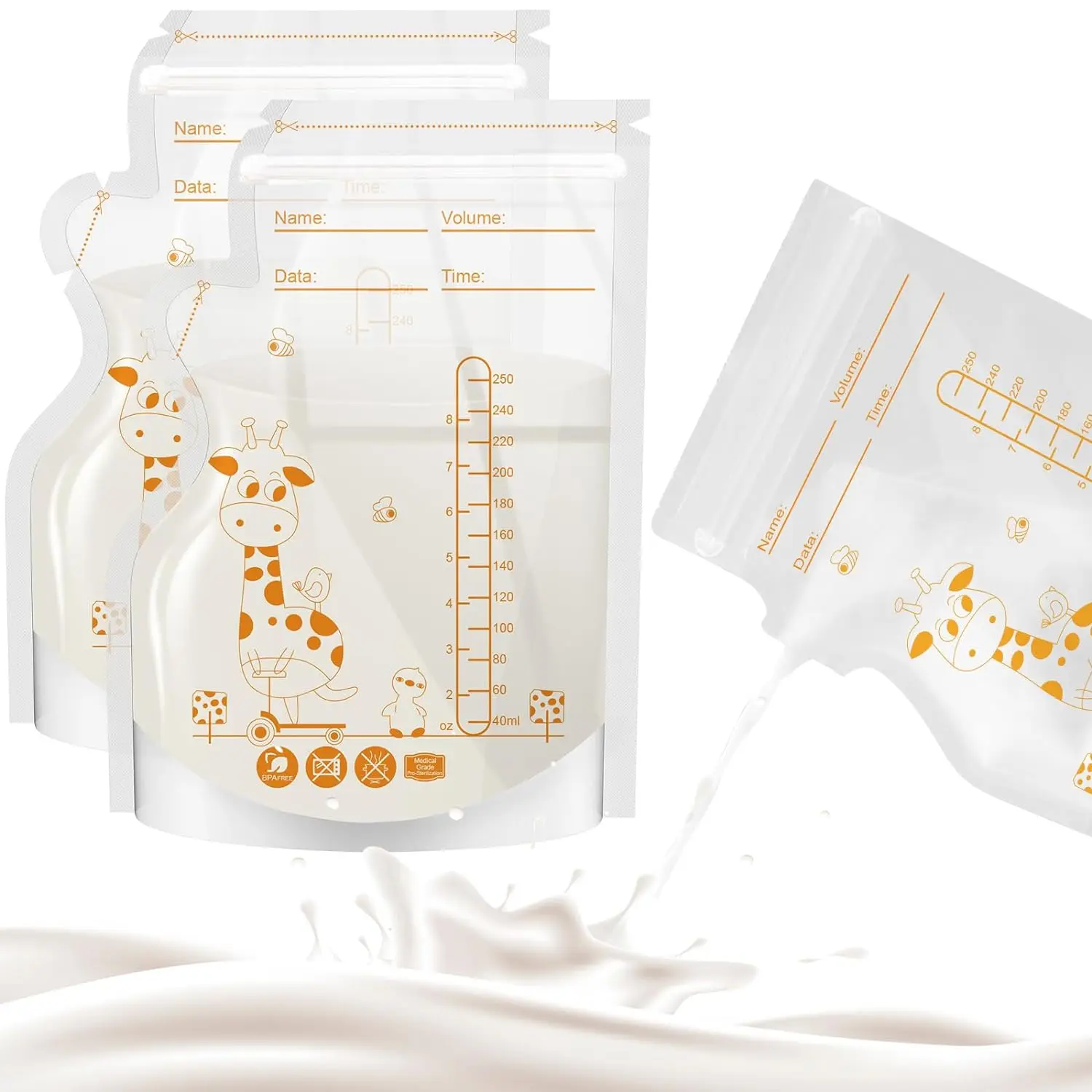 100 or 50 Pack Disposable Breastmilk Storage Bags 250ml Capacity Hospital-Grade, Self-Standing, Easy Pour Spout