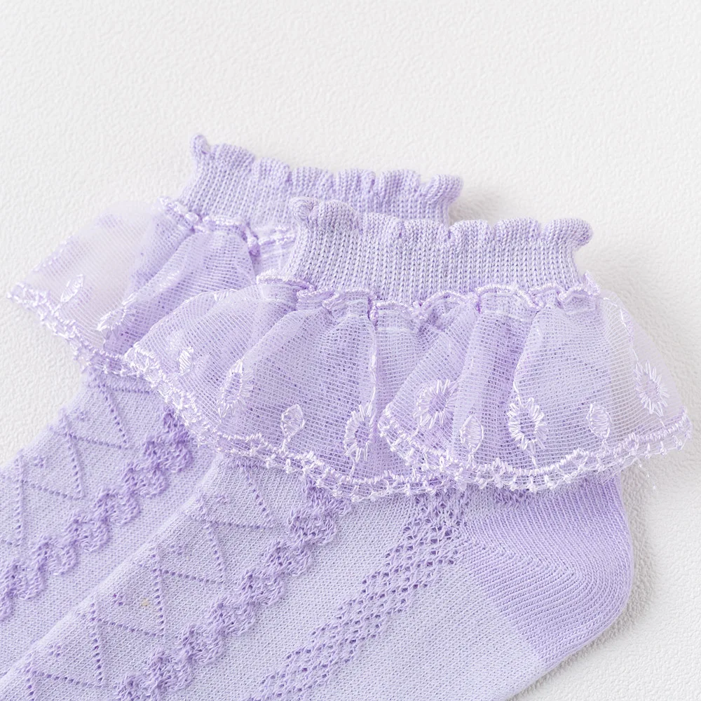 4 Pairs Girls Lace Ruffle Socks Breathable Comfortable Adorable Princess-Style Kids Dance Ready Socks with Frilly Trim