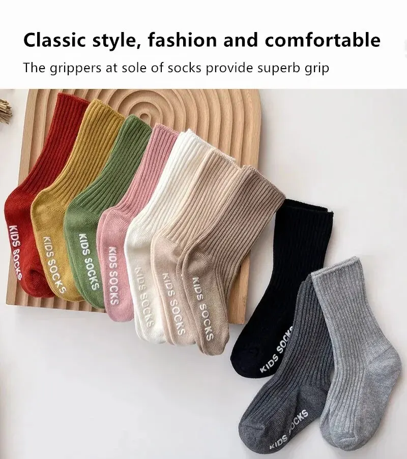 3Pairs/Lot Baby Socks Boys Girls Cotton Stripe Soft Sock Kids Toddler Non-Slip Rubber Grips Floor Socken For 0-3 Years