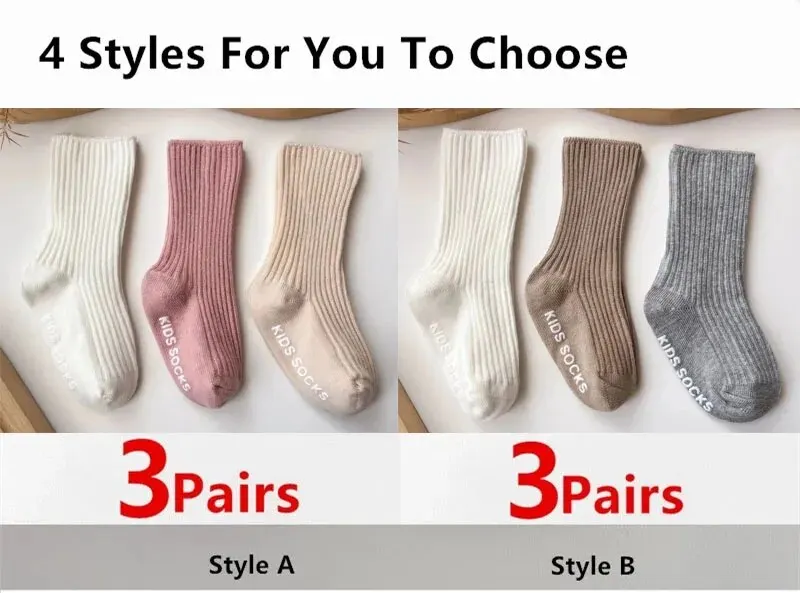 3Pairs/Lot Baby Socks Boys Girls Cotton Stripe Soft Sock Kids Toddler Non-Slip Rubber Grips Floor Socken For 0-3 Years