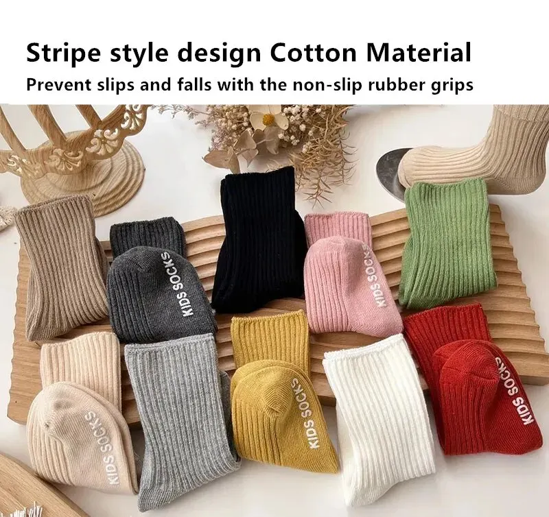3Pairs/Lot Baby Socks Boys Girls Cotton Stripe Soft Sock Kids Toddler Non-Slip Rubber Grips Floor Socken For 0-3 Years