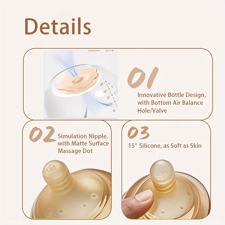 4oz,8oz High Borosilicate Glass Baby Bottle,Nipple,Wide-Neck Feeding Bottle with Bottom Air Balance Hole/Valve,Glass Milk Bottle
