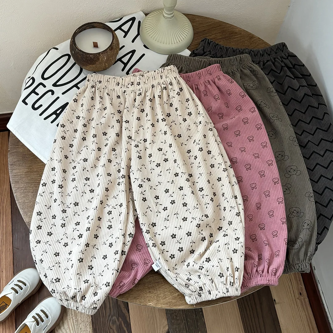 Autumn and Winter Corduroy Sports Pants, Korean Style Harem, Trendy Cartoon Jacquard, Class A, No Fluorescent Agents
