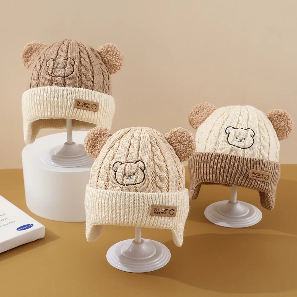 Baby Hat Cute Bear Ear Protection Hat Children Winter Thickened Warm Knitted Korean Version Of The Baby Hat
