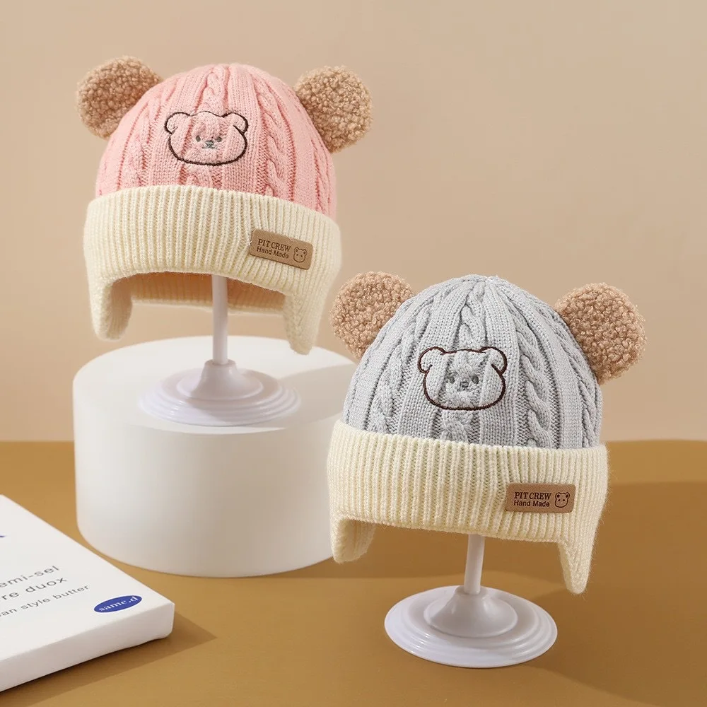 Baby Hat Cute Bear Ear Protection Hat Children Winter Thickened Warm Knitted Korean Version Of The Baby Hat