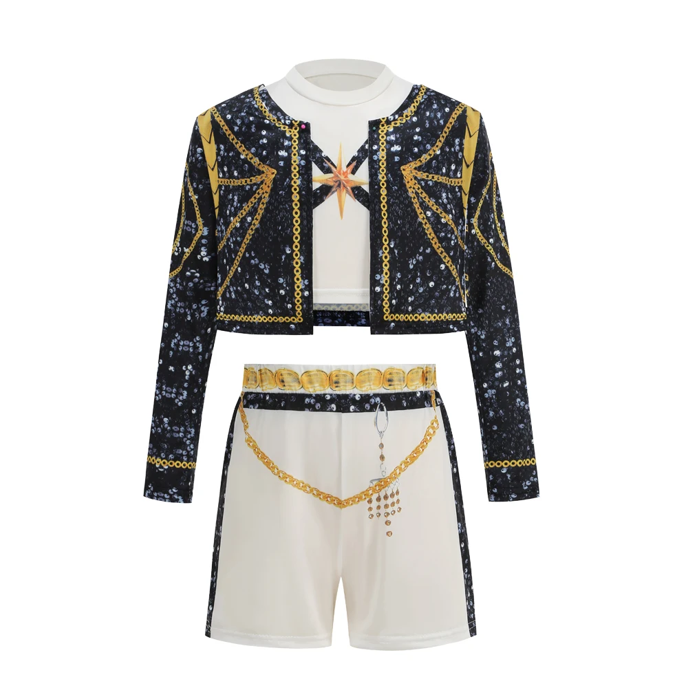 Girl Halloween Cosplay Pop Singer Fashion Clothes Stage Performance Dress Up 3 PCS Jacket Vest Shorts Uniform Show Party Costume