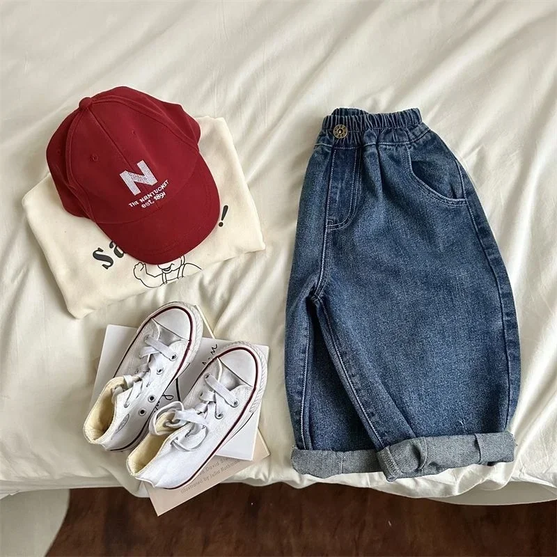 New Spring Summer Children's Clothes Girls Jeans Cotton Loose Baby Boys Harem Pants 1-7Year Toddler Kids Casual Denim Trousers