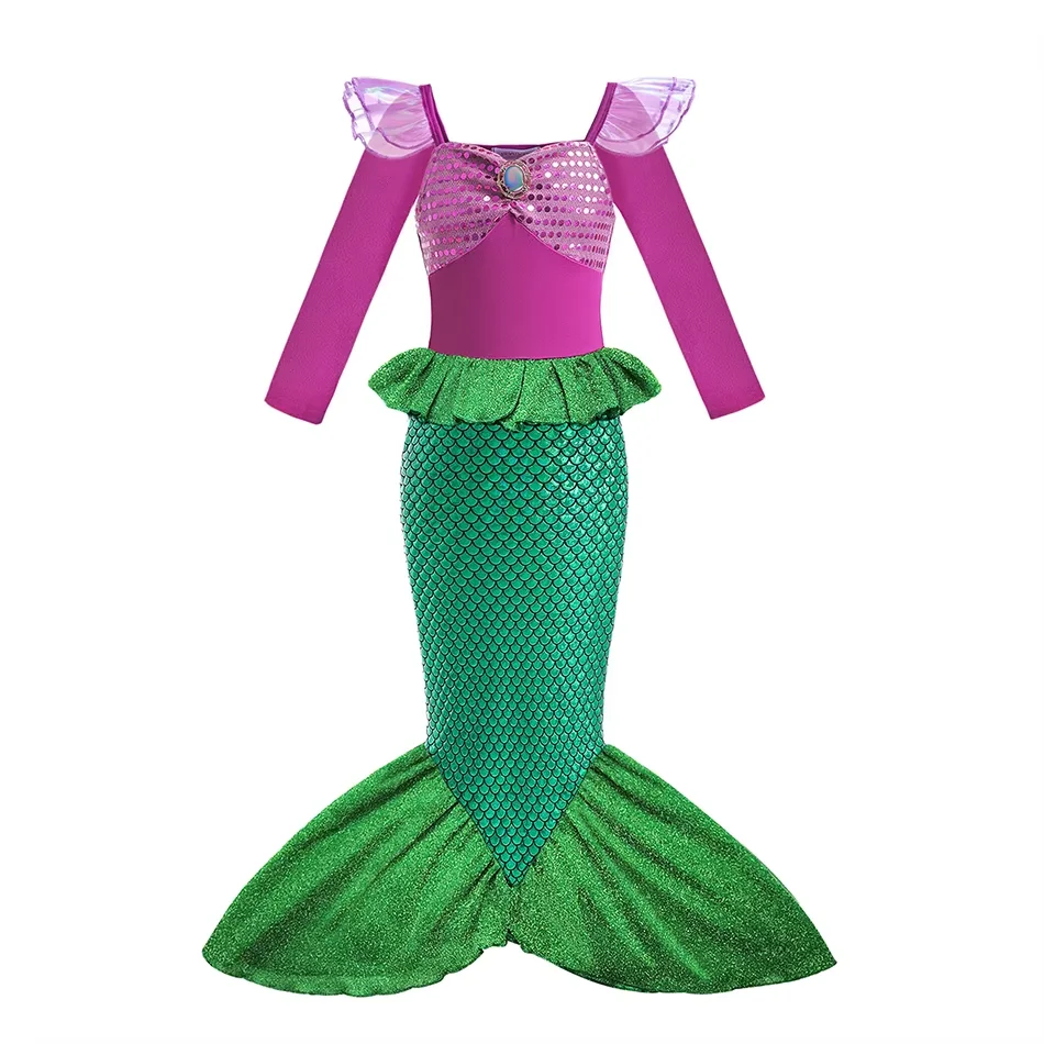 Ariel Little Mermaid Short Sleeve Tulle Dress for Girls Cosplay Princess Costume Carnival Birthday Party Outfit 2-8Y Vestido