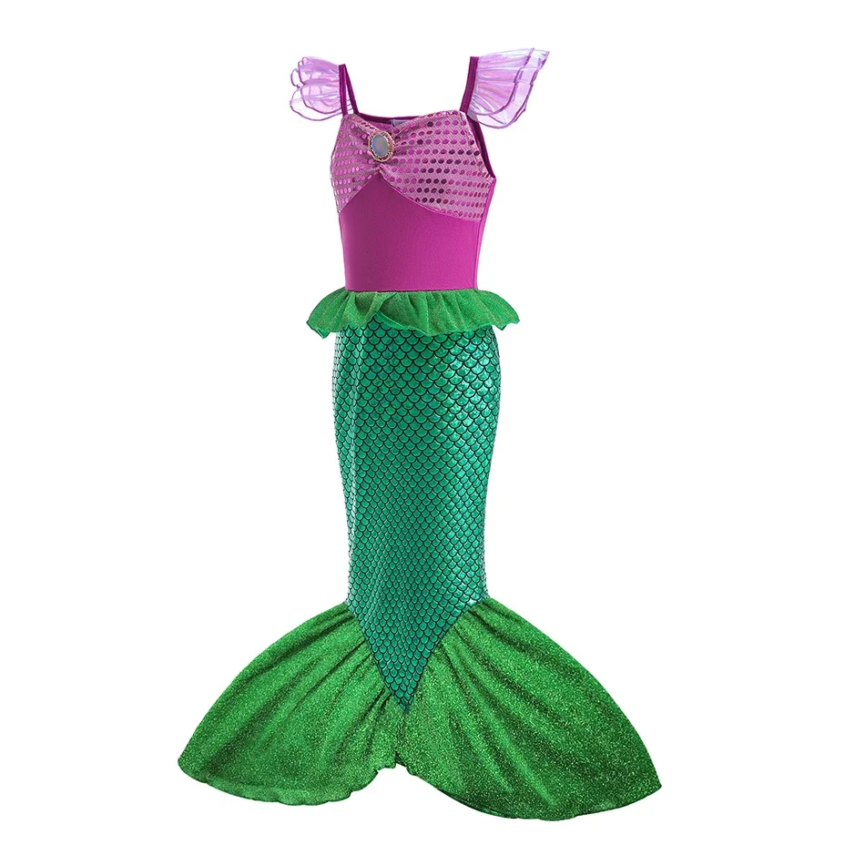 Ariel Little Mermaid Short Sleeve Tulle Dress for Girls Cosplay Princess Costume Carnival Birthday Party Outfit 2-8Y Vestido