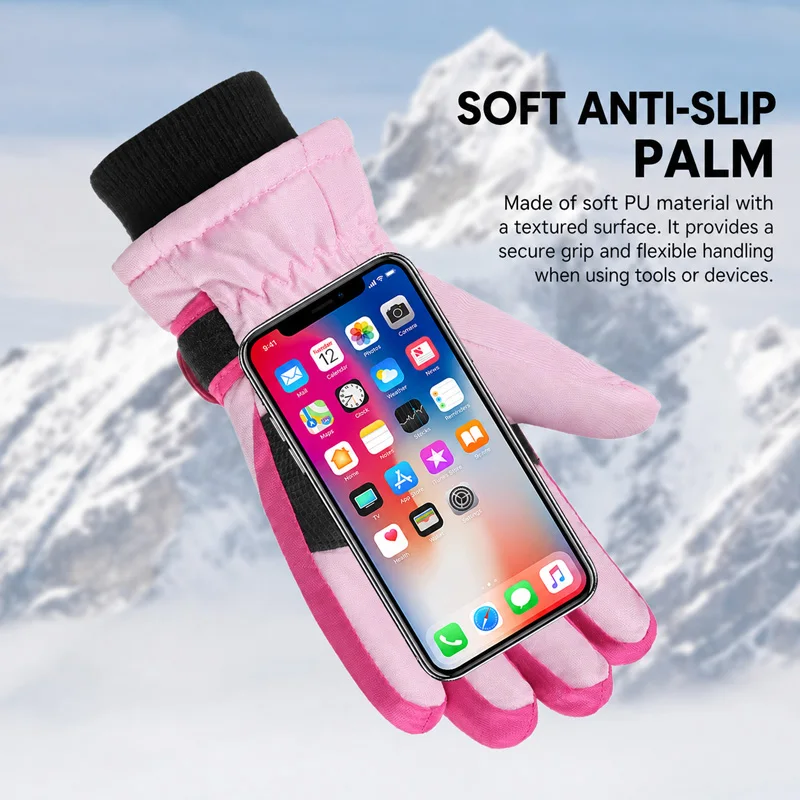 Kids Winter Ski Gloves Waterproof Windproof Children Snow Gloves for Boys Girls Warm Fleece Lining Sports Finger Gloves 3-15Y