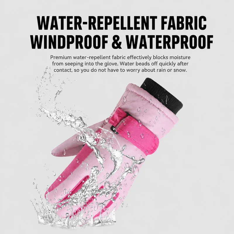 Kids Winter Ski Gloves Waterproof Windproof Children Snow Gloves for Boys Girls Warm Fleece Lining Sports Finger Gloves 3-15Y